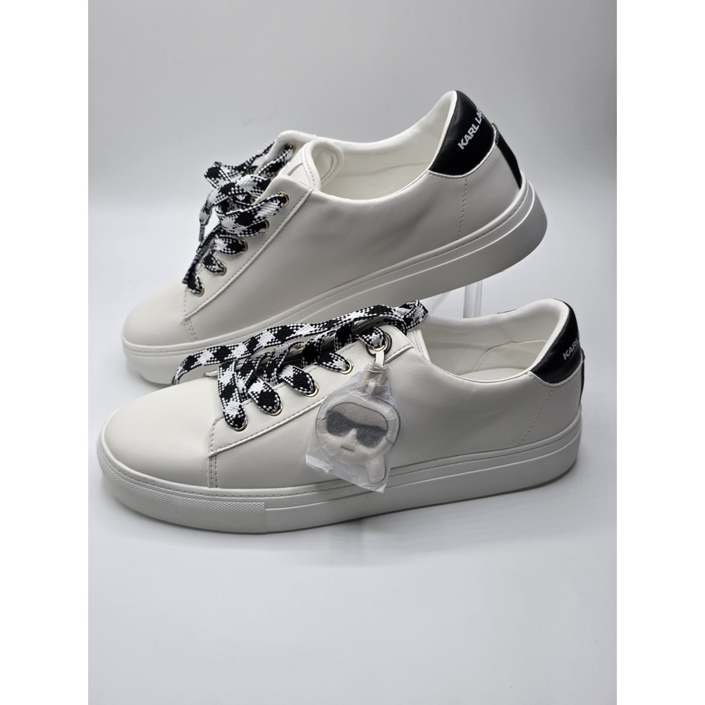 KARL LAGERFELD PARIS Women's Capree Lace-Up Sneakers. Size 11M White And Black